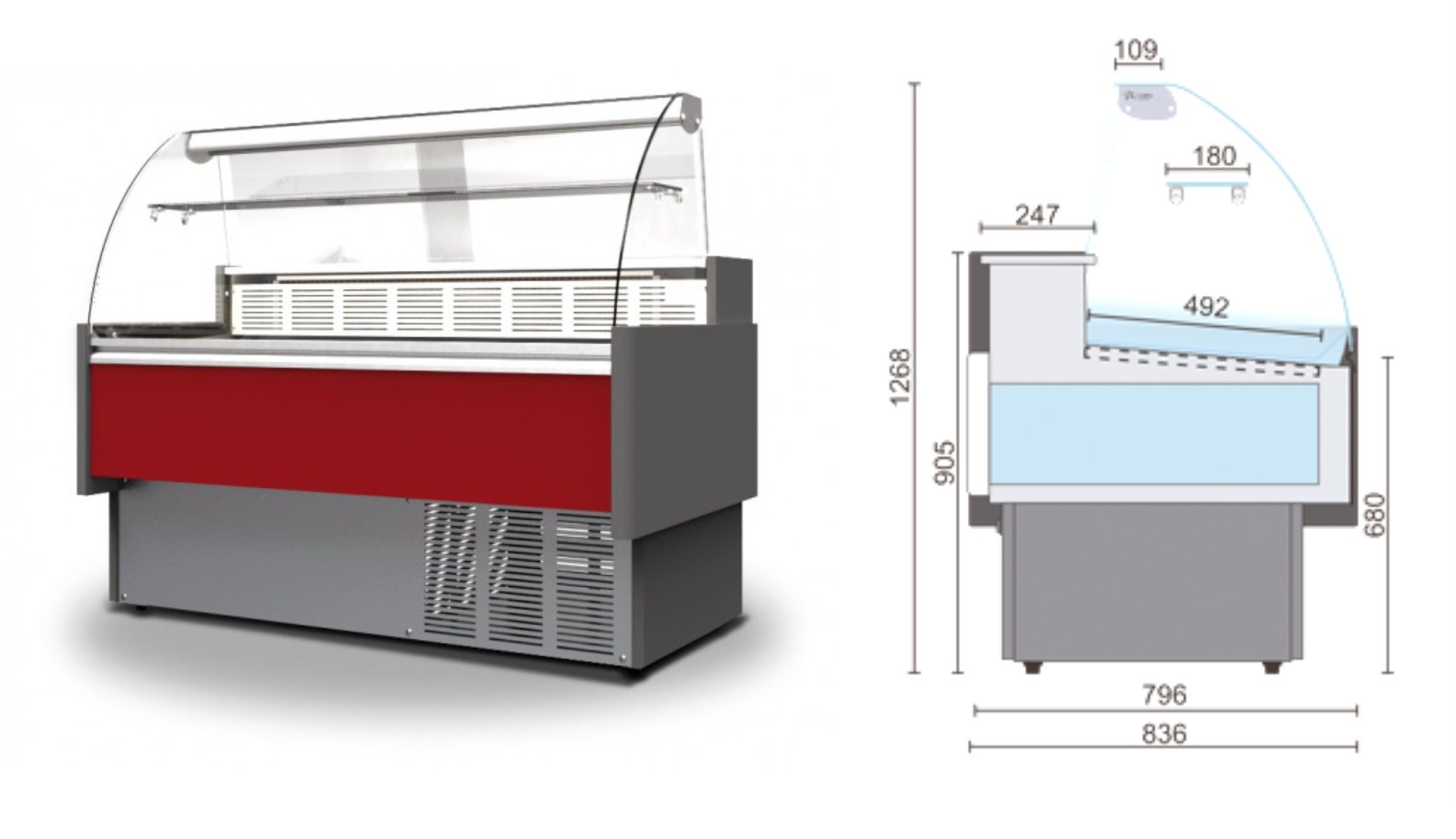 Vitrina Refrigerada Expositora Cristal Curvo con Reserva Decoración Negra  Fondo 100 de 1525 x1100 x1235h mm